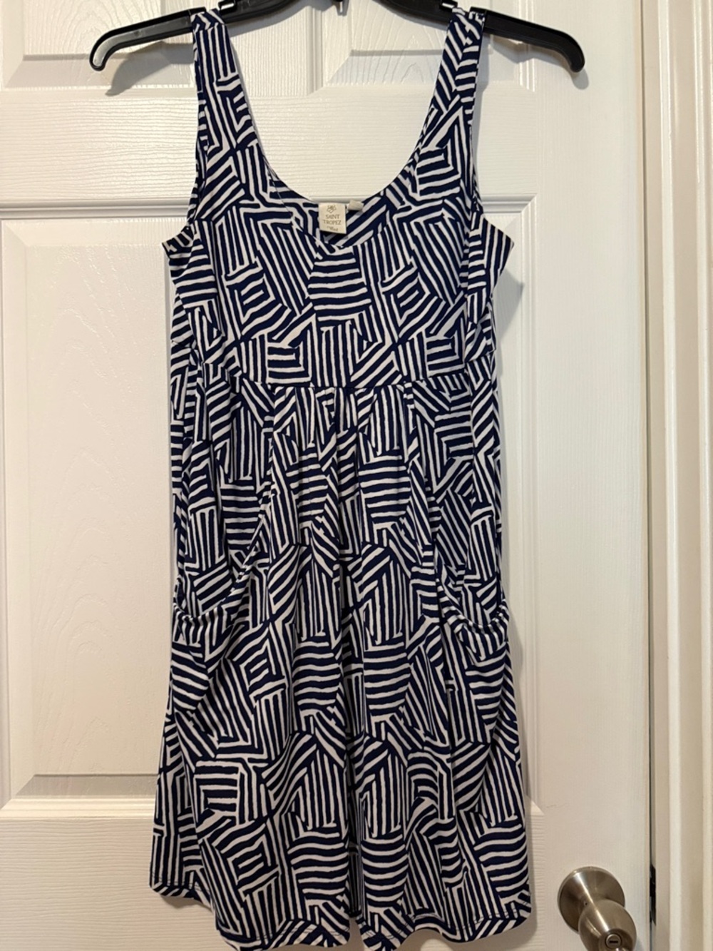 Saint Tropez West Navy and White Geometric Mini Dress